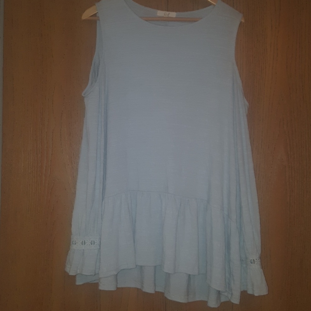 Blue, cold shoulder, long sleeve top
